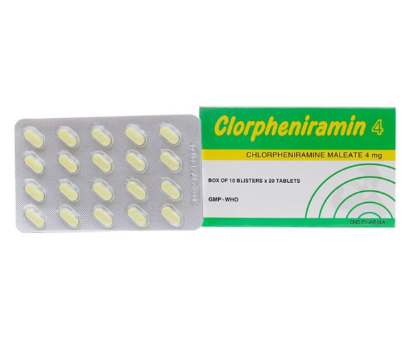 Thuốc điều trị viêm mũi dị ứng, chảy nước mũi, sổ mũi, nghẹt mũi Clorpheniramin 4mg DHG (10 vỉ x 20 viên/hộp)