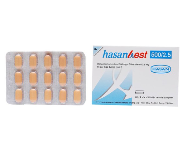 Thuốc trị bệnh tiểu đường Hasanbest 500/2.5 (2 vỉ x 15 viên/hộp)