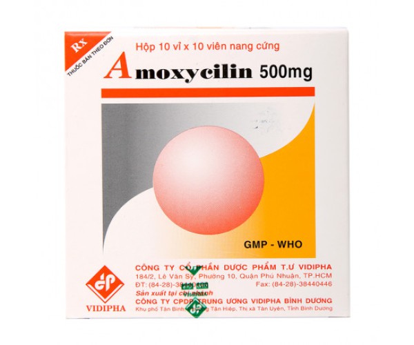 Thuốc kháng sinh Amoxycilin 500mg Vidpha (10 vỉ x 10 viên/hộp)