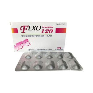 Thuốc điều trị viêm mũi dị ứng & nổi mề đay vô căn mãn tính Fexofenadin 120mg VPC (10 viên/hộp)