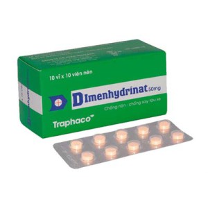 Thuốc chống nôn, say tàu xe Dimenhydrinat 50mg Trapharco (10 vỉ x 10 viên/hộp)