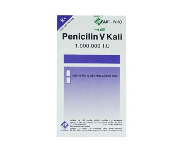 Thuốc kháng sinh Penicilin V Kali 1.000.000 I.U Vidipha (10 vỉ x 10 viên/hộp) 