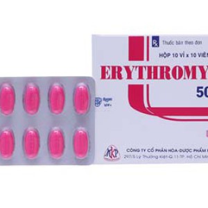 Thuốc kháng sinh Erythromycin 500mg MKP (10 vỉ x 10 viên/hộp)