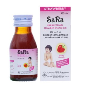 Siro giảm đau, hạ sốt Sara hương dâu 120mg/5ml (60ml)