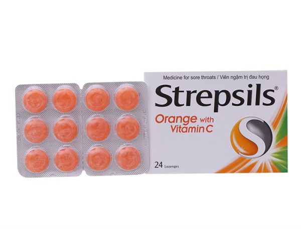 Viêm ngậm trị đau họng Strepsils Orange & Vita C (2 vỉ x 12 viên/hộp)