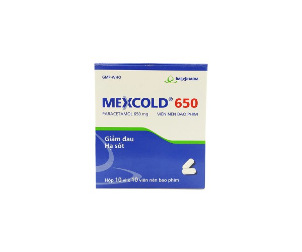 Thuốc giảm đau, hạ sốt Mexcold 650mg (10 vỉ x 10 viên/hộp)