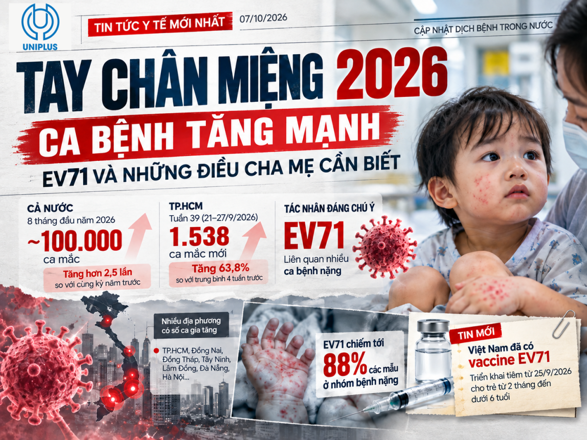 Tay chân miệng 2026: Ca bệnh tăng mạnh, EV71 và những thay đổi cha mẹ cần biết