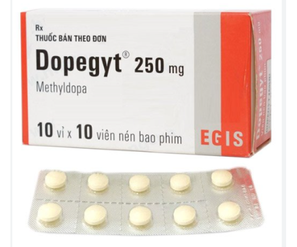 điều trị tăng huyết áp) Thuốc Dopegyt 250mg  (10 vỉ x 10 viên) 