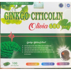 Thực phẩm cải thiện trí nhớ, mất ngủ  Ginko citicolin olivia 600 day ( 10 vỉ x 10 viên ) 