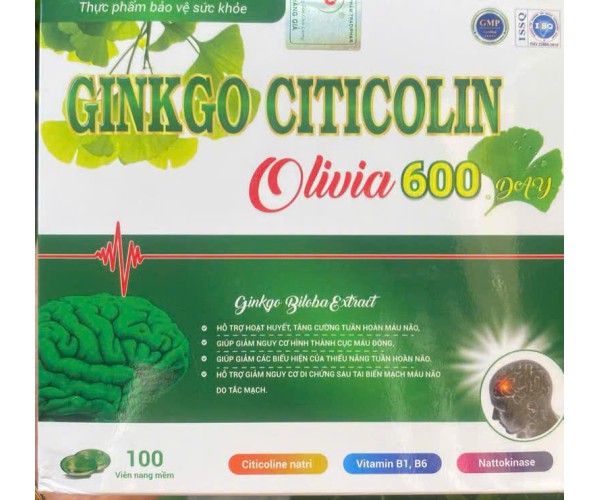 Thực phẩm cải thiện trí nhớ, mất ngủ  Ginko citicolin olivia 600 day ( 10 vỉ x 10 viên ) 