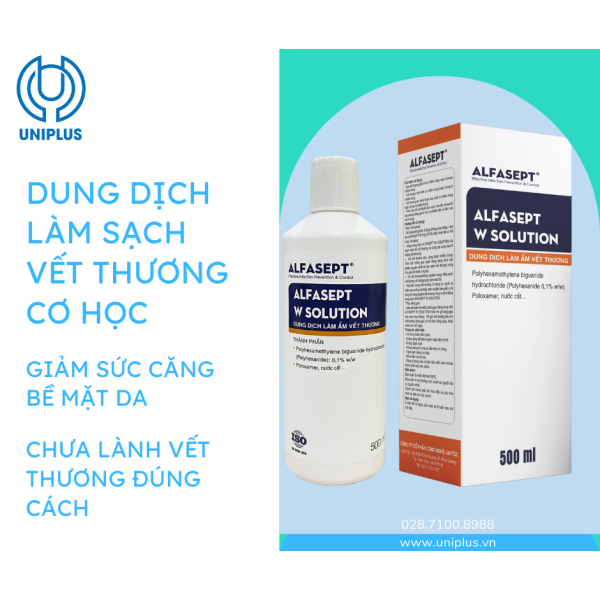 Dùng dịch làm sạch vết thương, giữ ẩm ALFASEPT W SOLUTION 