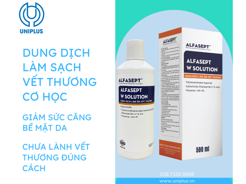 Dùng dịch làm sạch vết thương, giữ ẩm ALFASEPT W SOLUTION 