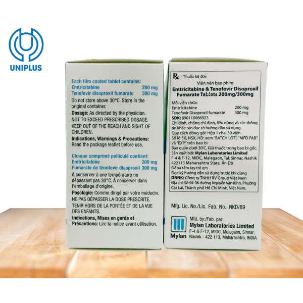 Thuốc Emtricitabine/Tenofovir Disoproxil Fumarate 200mg/300mg