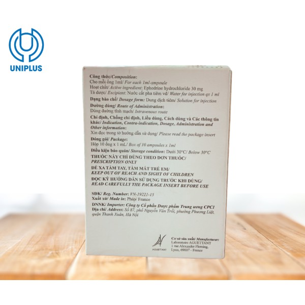 Dung dịch tiêm truyền Ephedrine Aguettant 30mg/ml