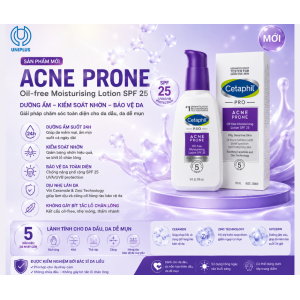 Sữa dưỡng ẩm Sữa dưỡng ẩm cho da dầu mụn nhạy cảm Cetaphil Pro Acne Prone Oil-free Moisturizing Lotion SPF 25 118ml