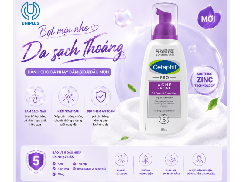 Sữa rửa mặt cho da dầu mụn nhạy cảm Cetaphil Pro Acne Prone Oil Control Foam Wash 236ml 
